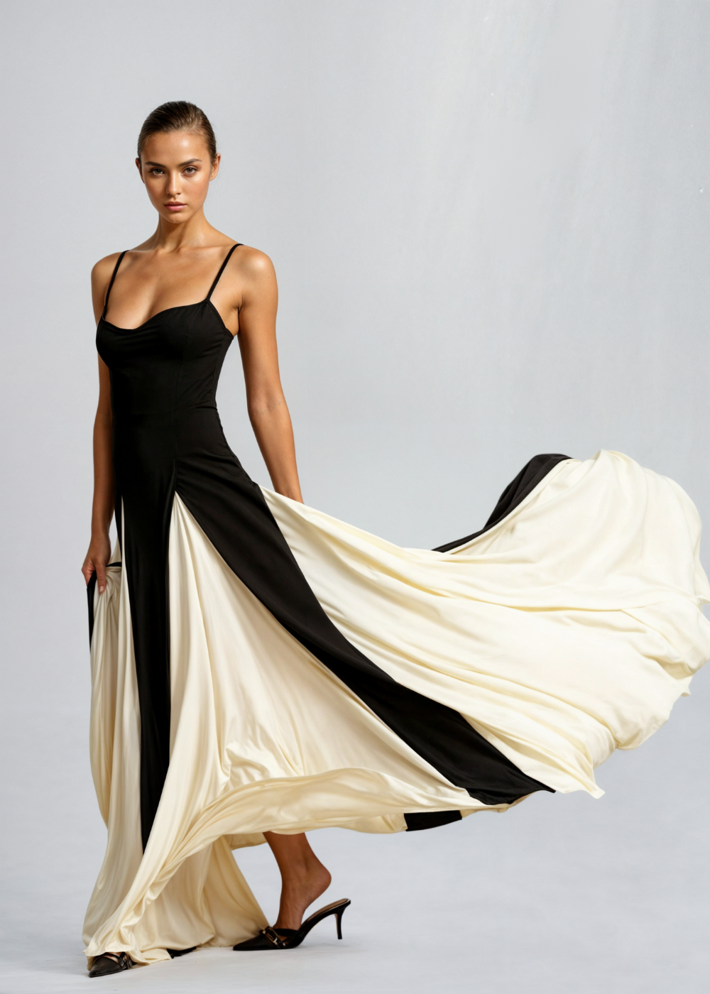 Coralie | Black Cream Empire Waist Maxi Dress