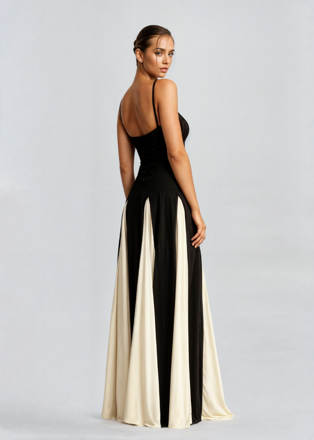 Coralie | Black Cream Empire Waist Maxi Dress
