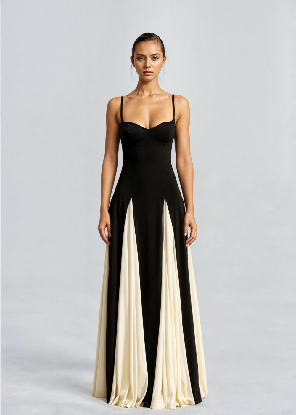 Coralie | Black Cream Empire Waist Maxi Dress