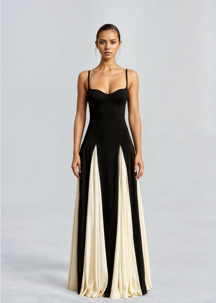 Coralie | Black Cream Empire Waist Maxi Dress