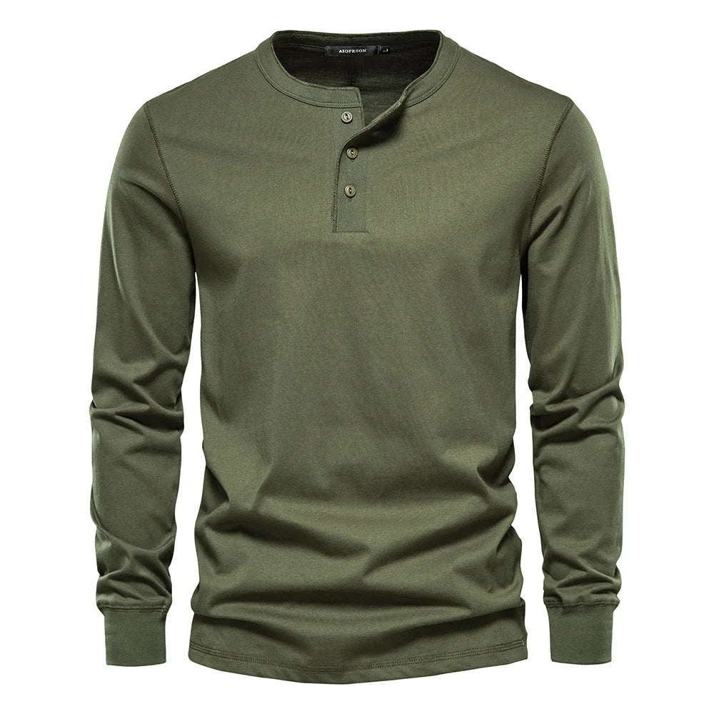 Dominic | Long-Sleeve Henley Button Shirt