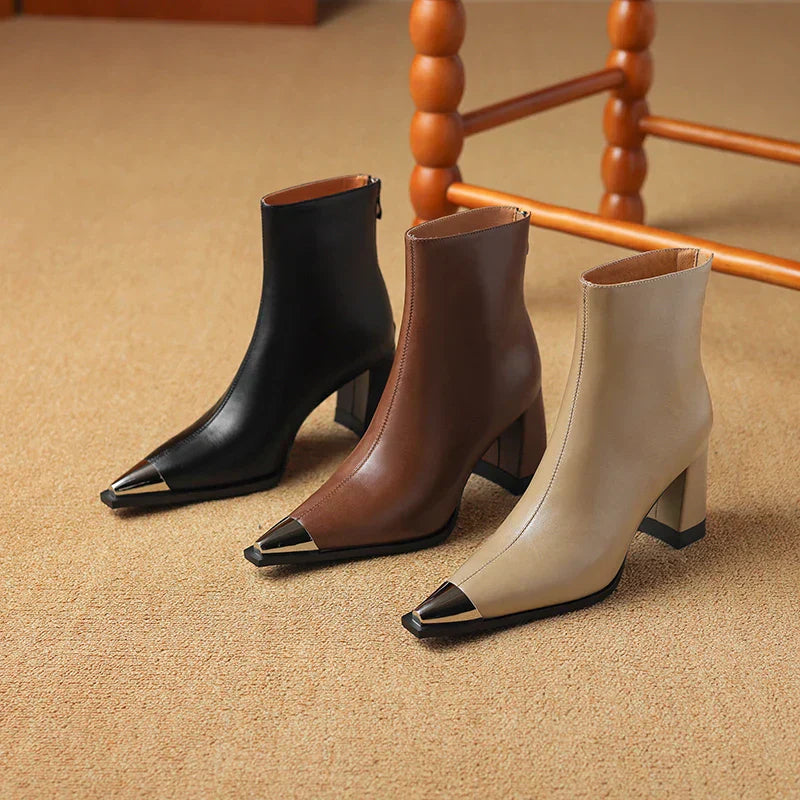 Marjolein | Casual Pointed Toe Block Heel Ankle Boots