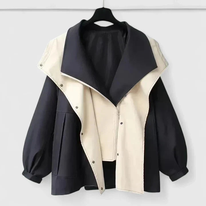Reta | Oversized Lapel Windbreaker Jacket with Drawstring