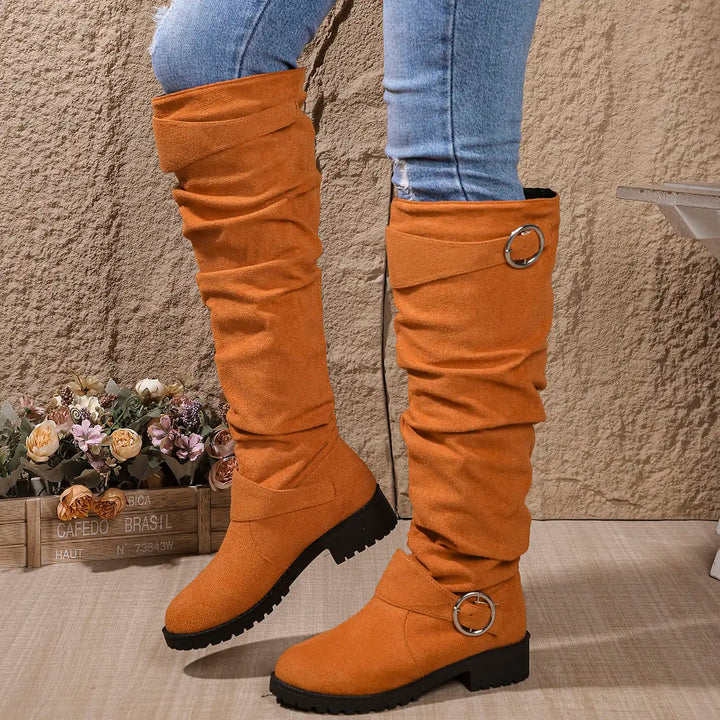 Leandra | Slouchy Knee High Boots with Buckle