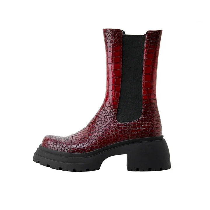 Thelma | Croc Embossed Chelsea Boots with Platform