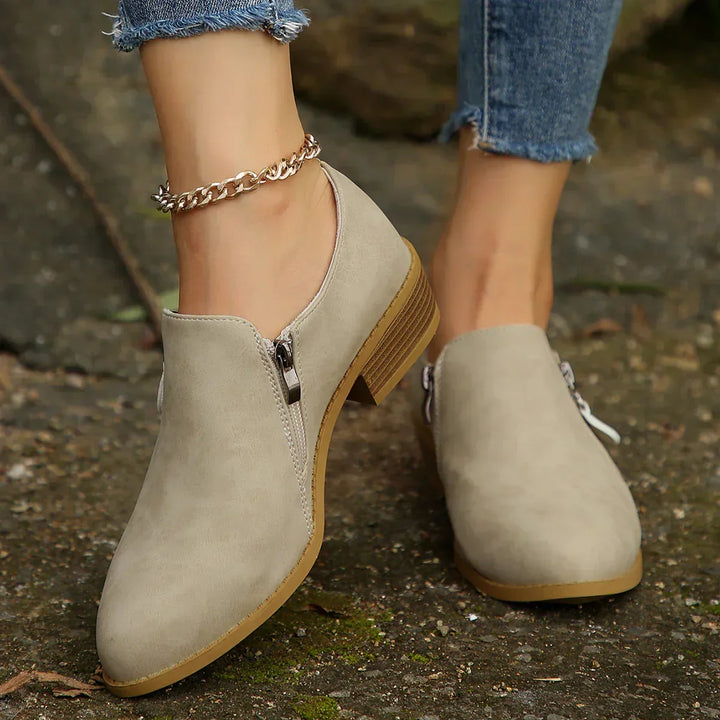 Louise | Slip-On Zipper Ankle Boots with Block Heel