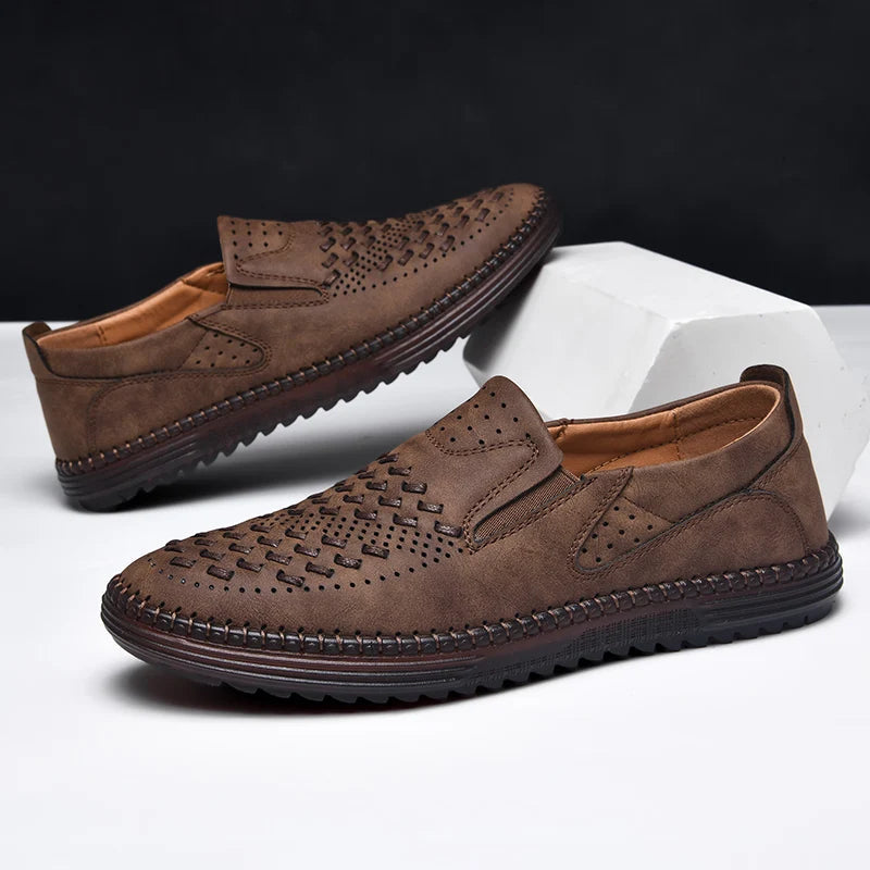 Aaron | Perforated Textured Slip-On Loafers