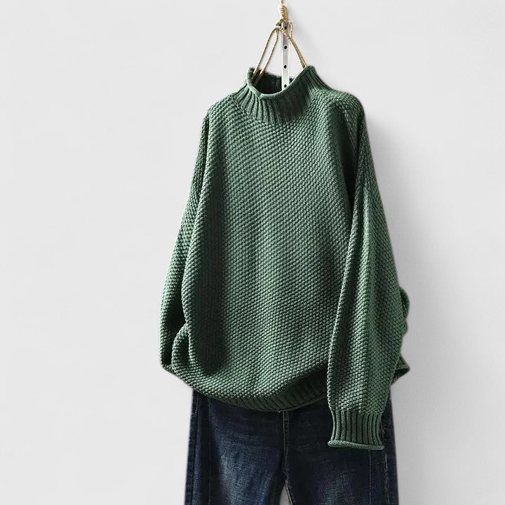 Azul | Chunky Knit Turtleneck Sweater with Seed Stitch
