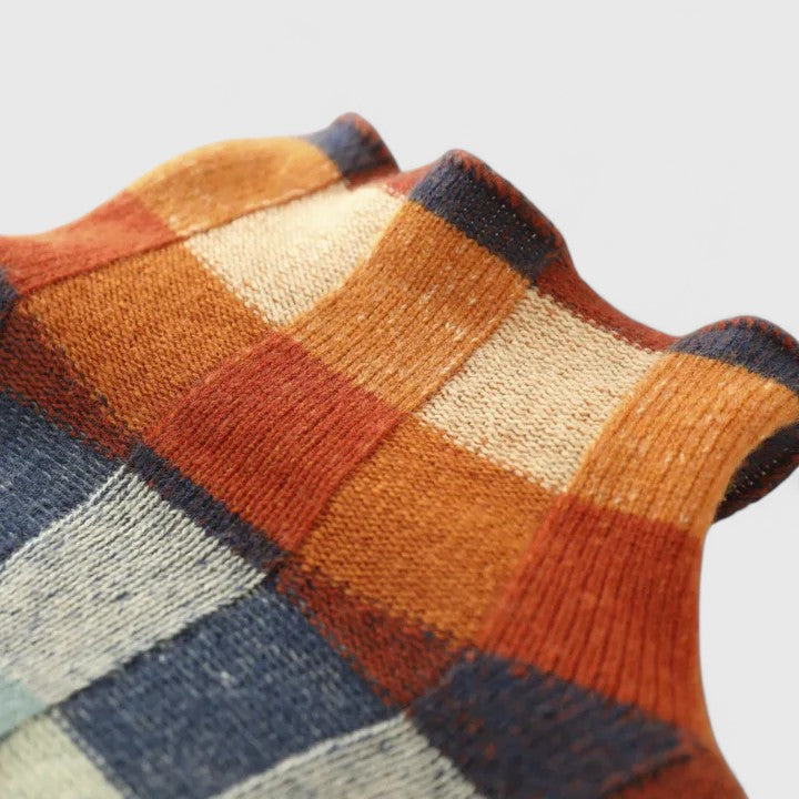 Carolyn | Multicolor Checkered Mock Neck Sweater