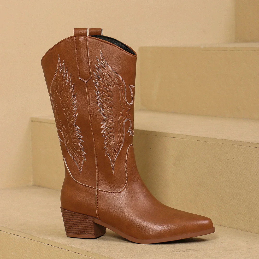 Allison | Embroidered Western Boots with Block Heel