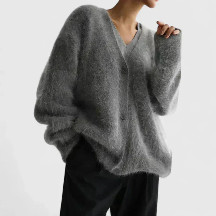 Cecelia | Fuzzy Oversized Knit Cardigan with Buttons