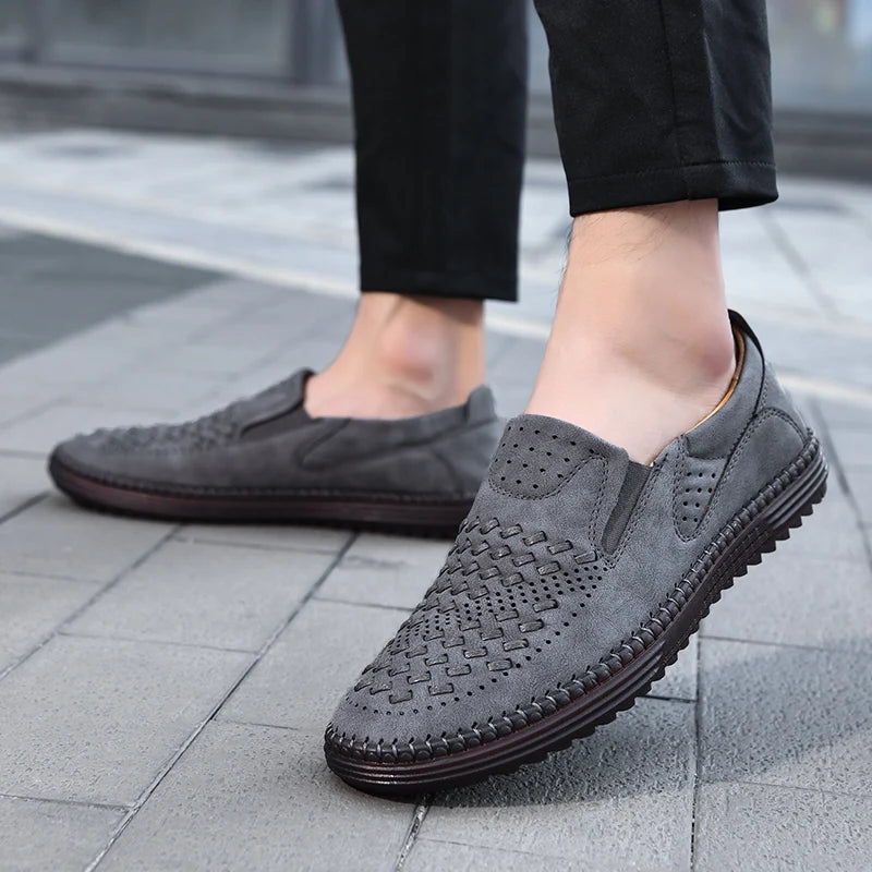 Aaron | Perforated Textured Slip-On Loafers