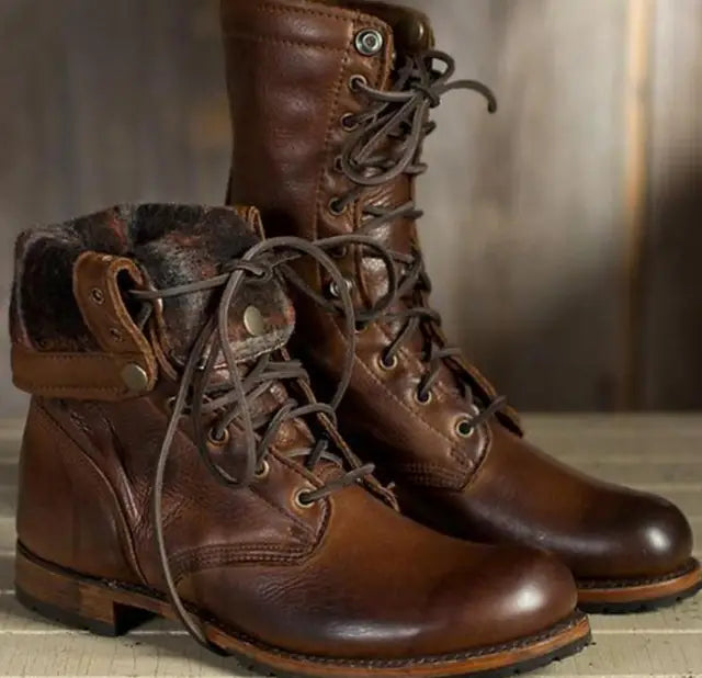 Fran | Leather Lace-Up Combat Boots Mid-Calf