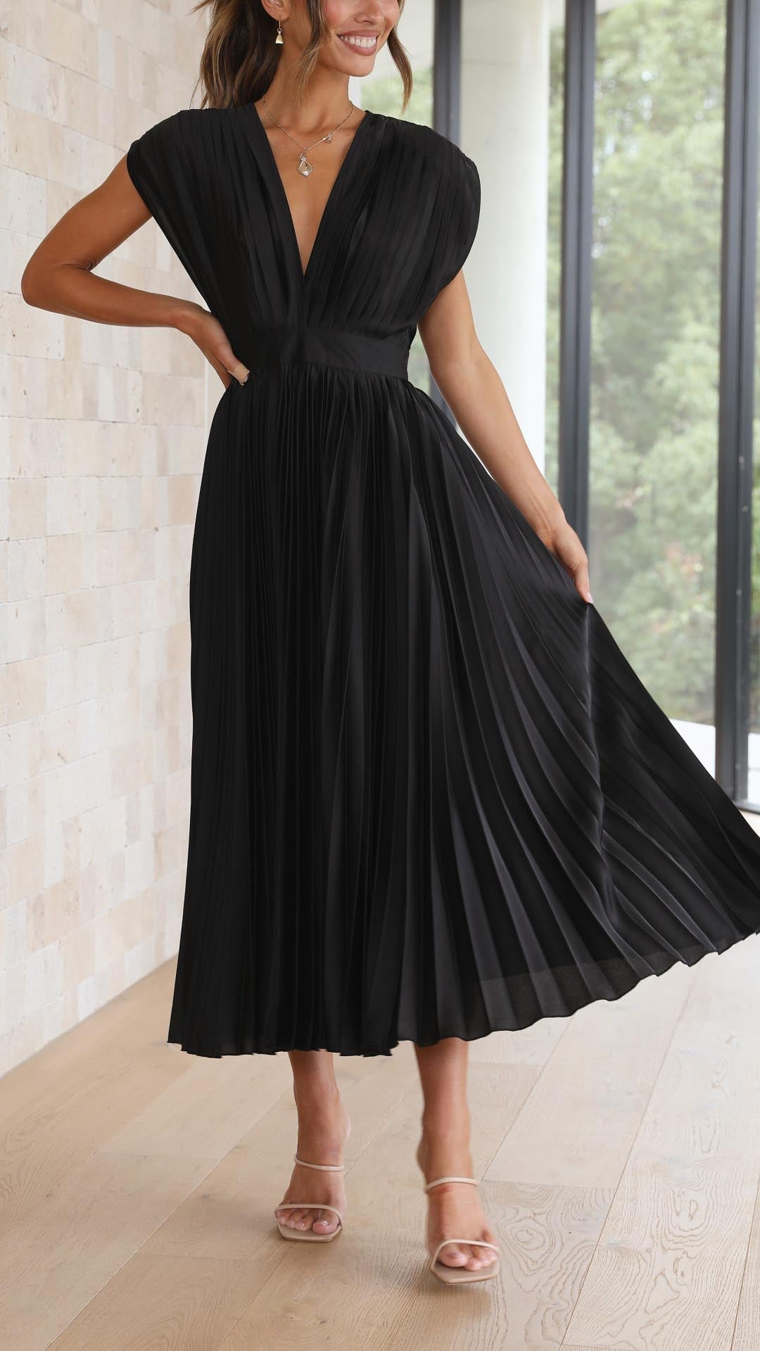Denise | Classic Pleated Maxi Dress