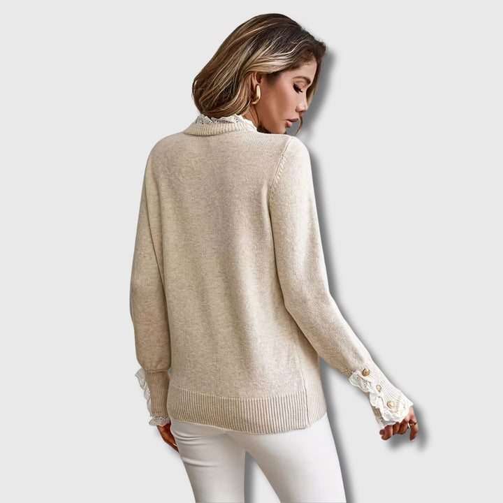 Anastasia | Beige Lace Trim Sweater with Buttons