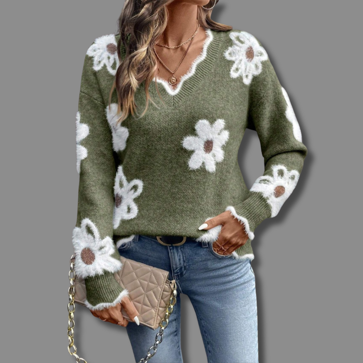 Zaira | Floral V-Neck Knit Sweater