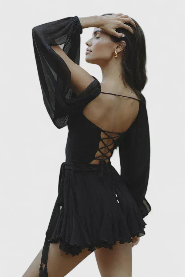 Raquel | Chiffon Empire Waist Dress with Sleeves