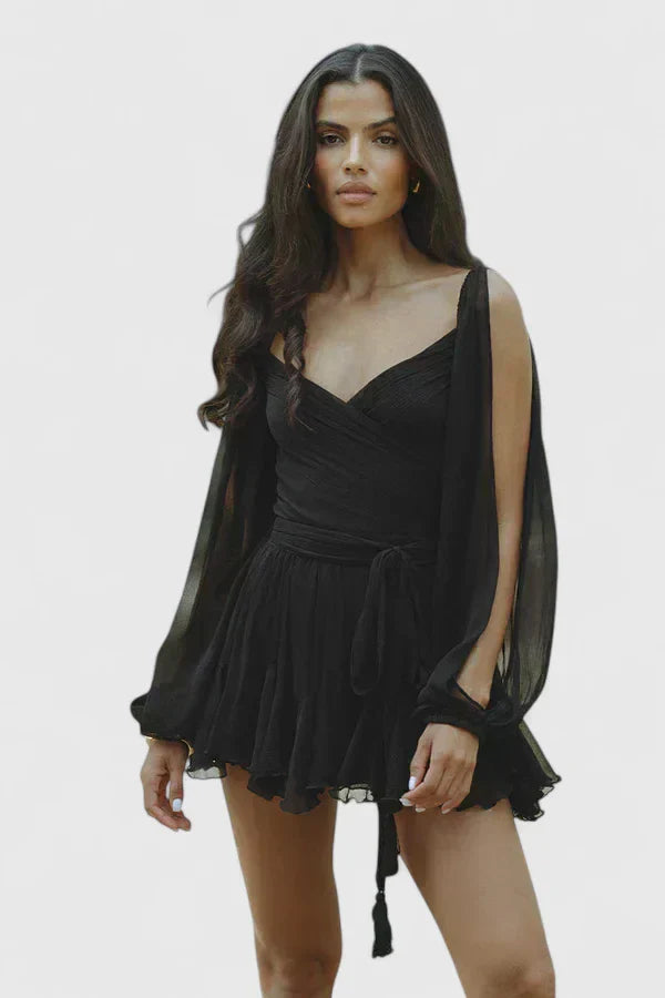 Raquel | Chiffon Empire Waist Dress with Sleeves