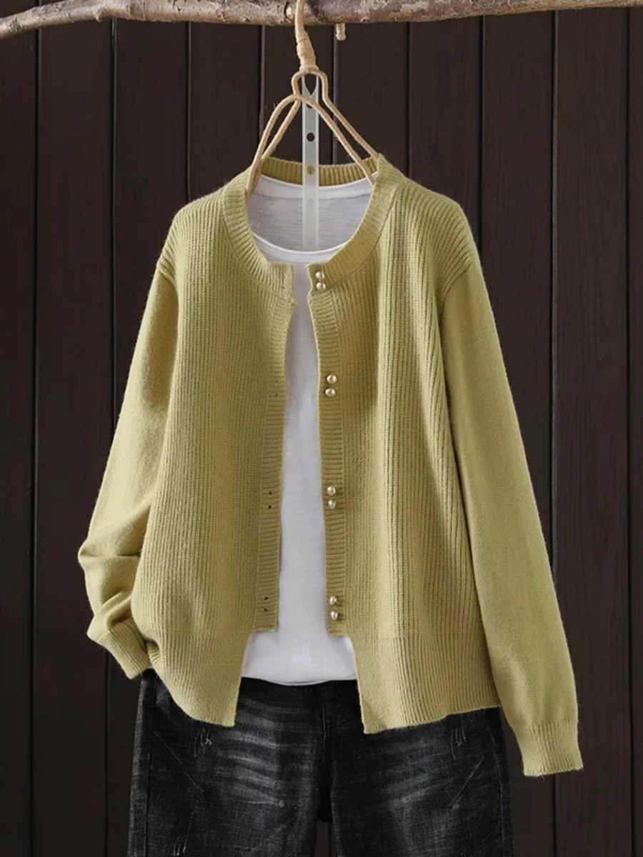 Neva | Ribbed Knit Cardigan with Pearl Buttons