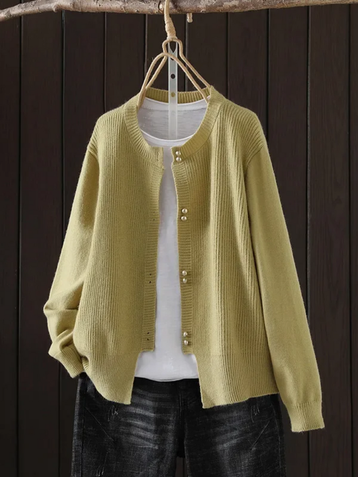 Neva | Ribbed Knit Cardigan with Pearl Buttons