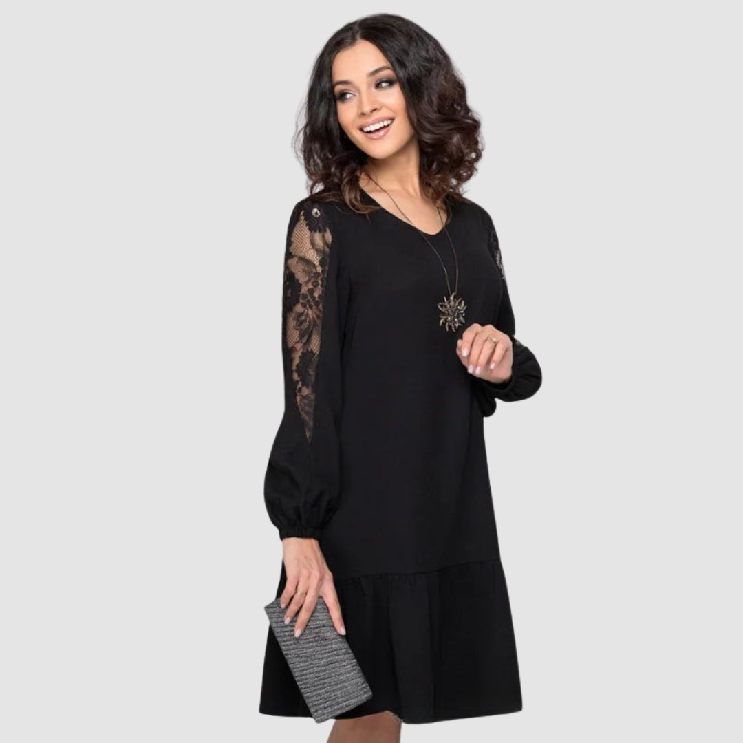 Lowri | Lace Sleeve Midi Dress