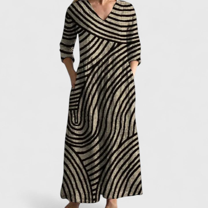 Marguerite-Rose | Black Striped Empire Waist Maxi Dress