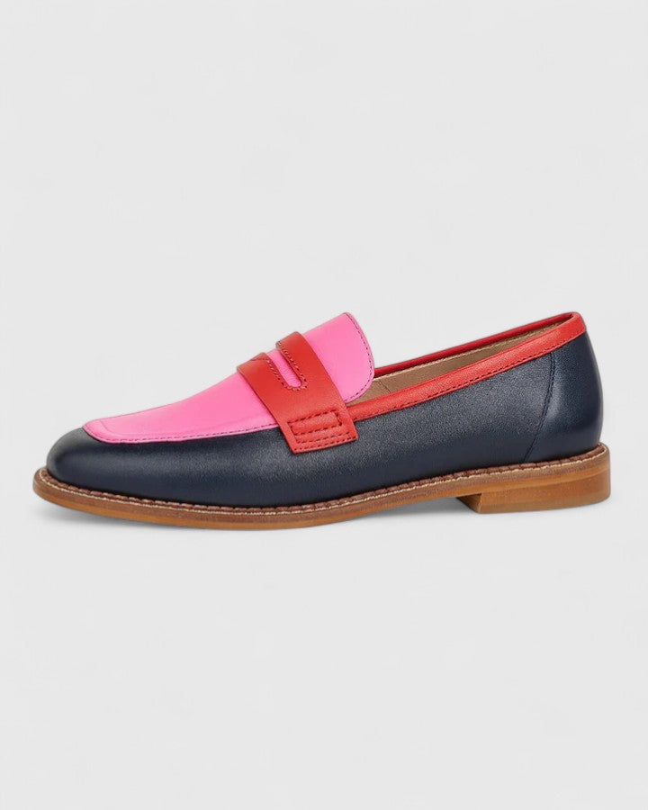 Gemma | Pink Color-Block Penny Loafers with Strap
