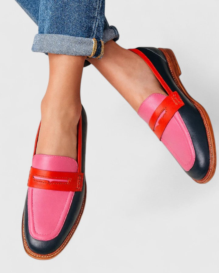 Gemma | Pink Color-Block Penny Loafers with Strap