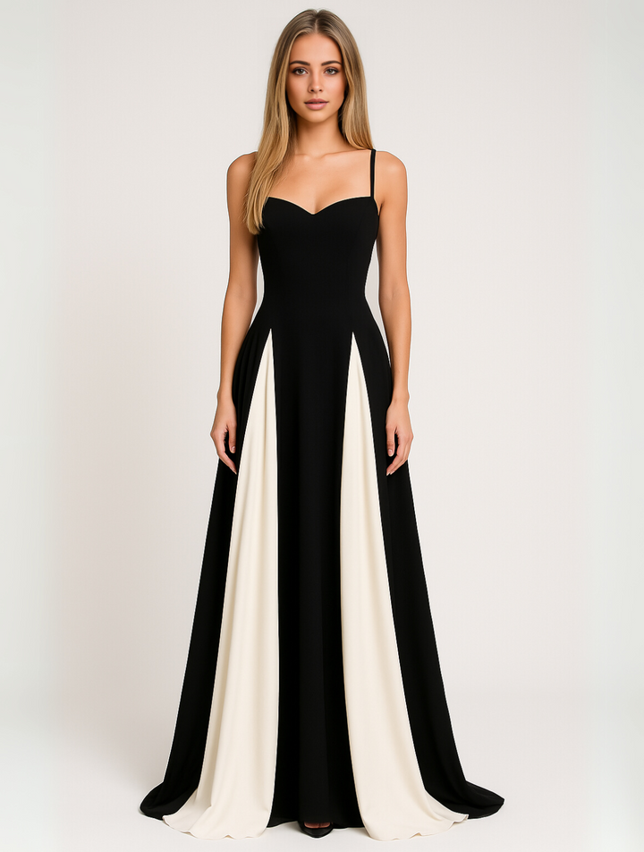 Fiora | Black Sweetheart Neckline Maxi Dress with Contrast