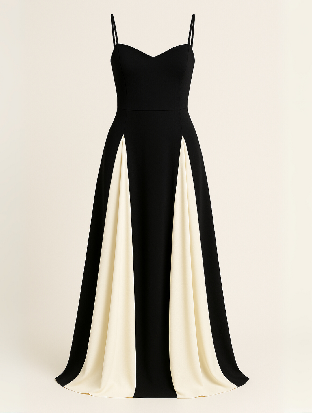 Fiora | Black Sweetheart Neckline Maxi Dress with Contrast