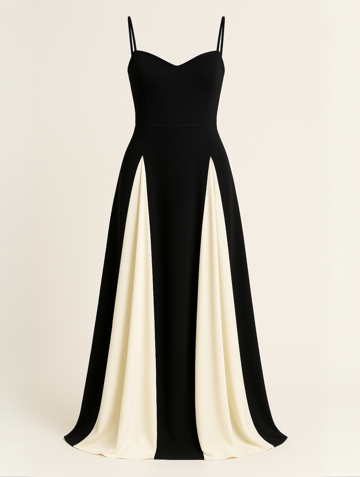 Fiora | Black Sweetheart Neckline Maxi Dress with Contrast