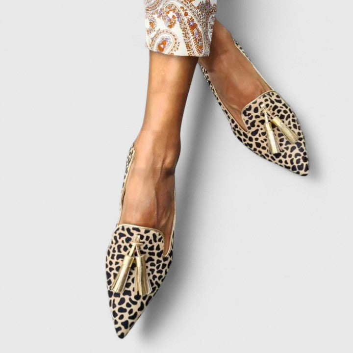 Wenona | Leopard Print Pointed Loafers with Tassels