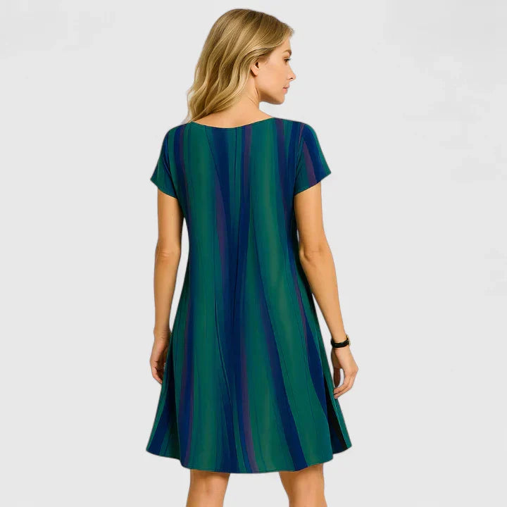 Marlowe-Rose | Green Striped Empire Waist Dress
