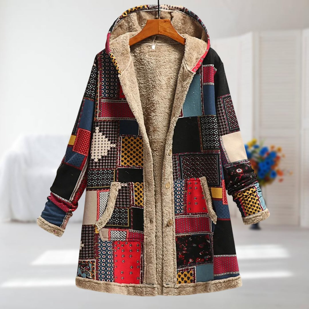 Sibel | Floral Hooded Winter Jacket with Fleece Lining