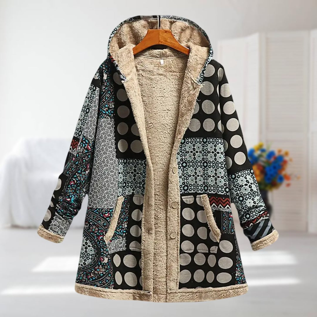 Sibel | Floral Hooded Winter Jacket with Fleece Lining