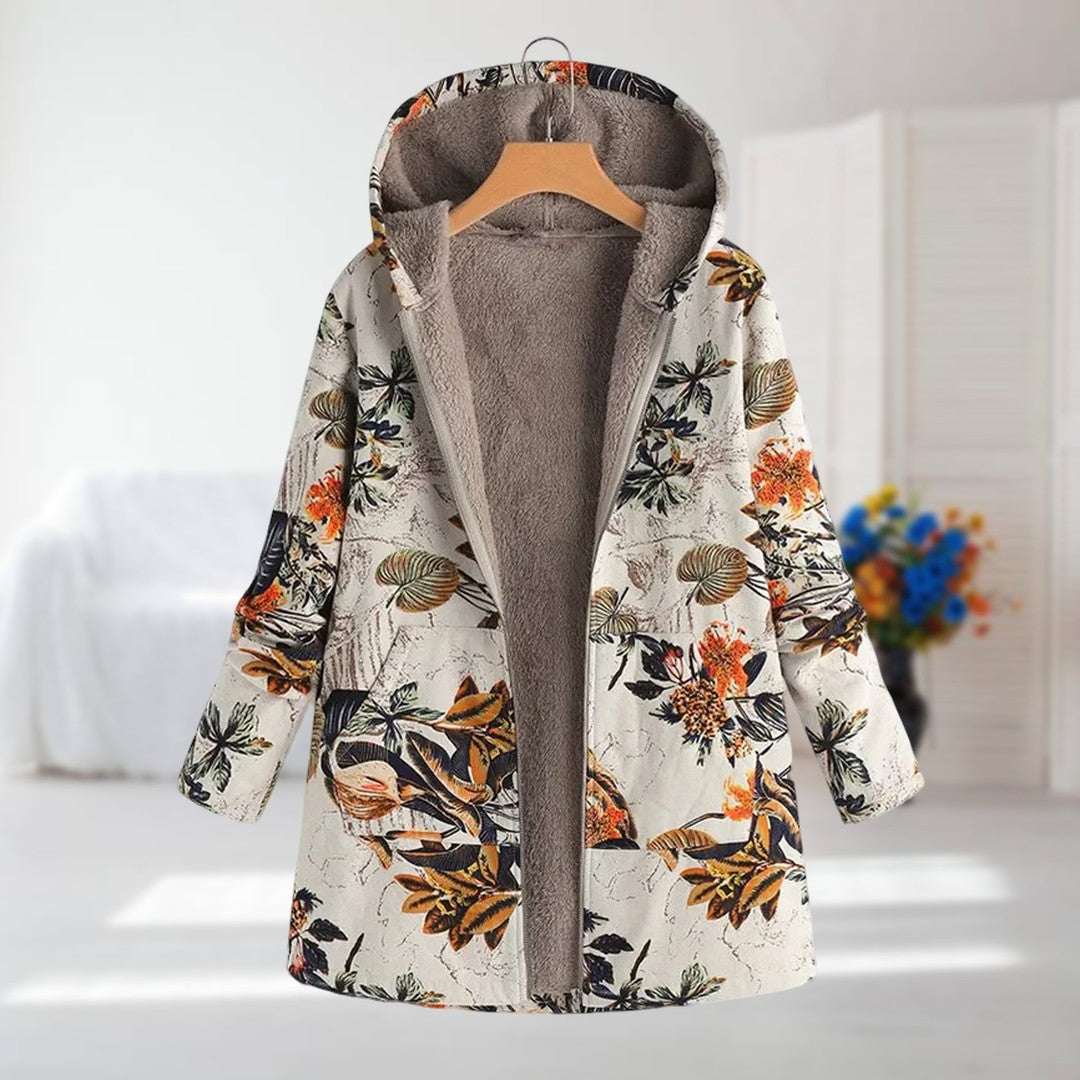 Sibel | Floral Hooded Winter Jacket with Fleece Lining
