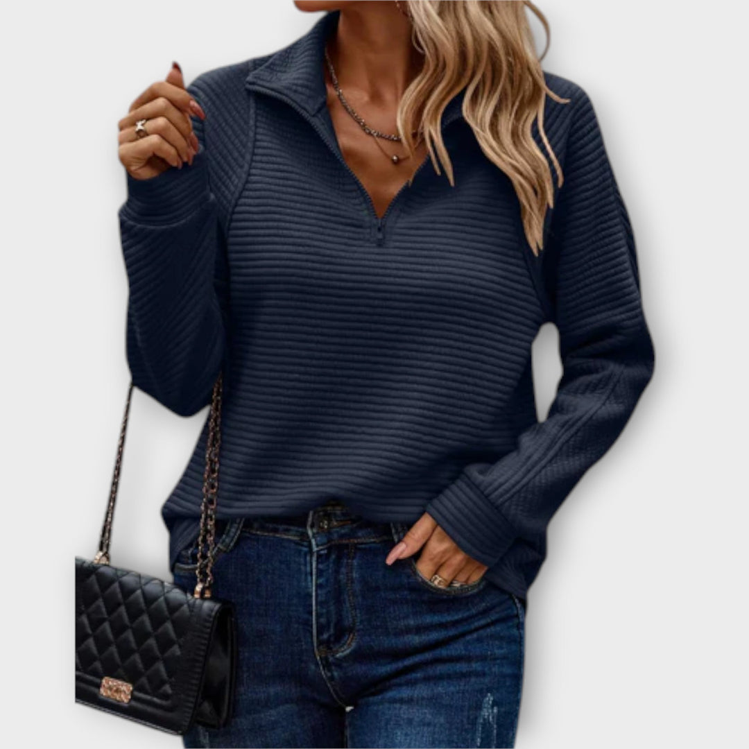 Layla | Ribbed Quarter Zip Sweater with Stand Collar