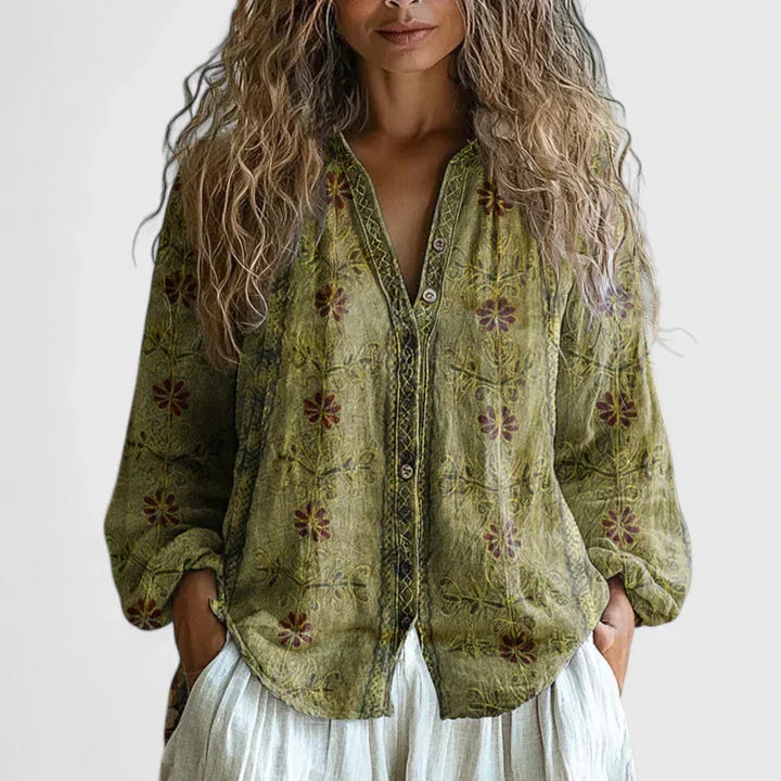 Savanna | Floral Embroidered Bohemian Blouse with Buttons