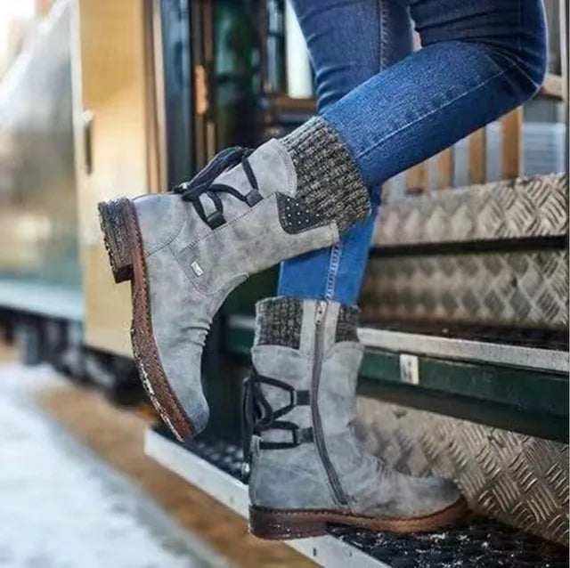 Tovah | Mid-Calf Lace-Up Winter Boots with Knit Cuff