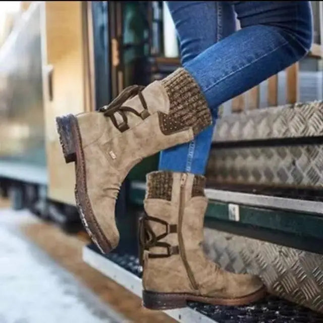 Tovah | Mid-Calf Lace-Up Winter Boots with Knit Cuff