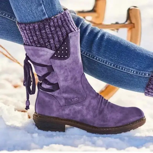 Tovah | Mid-Calf Lace-Up Winter Boots with Knit Cuff