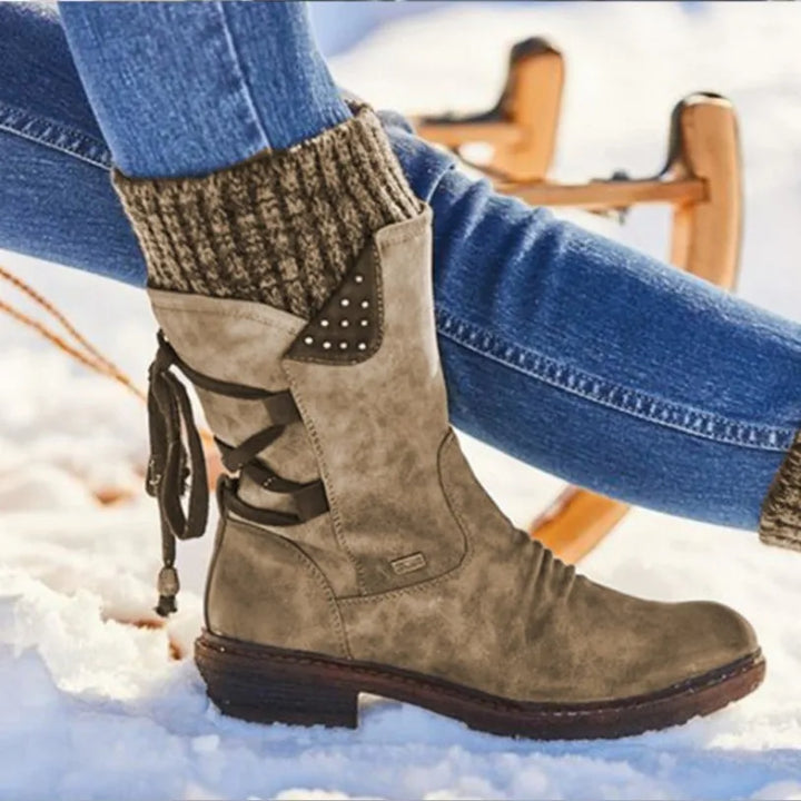 Tovah | Mid-Calf Lace-Up Winter Boots with Knit Cuff