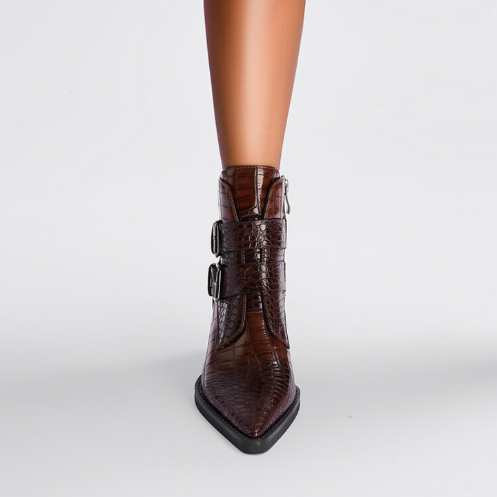 Carmela | Croc Embossed Pointed Toe Western Boots