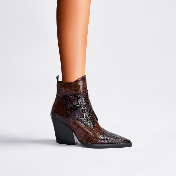 Carmela | Croc Embossed Pointed Toe Western Boots