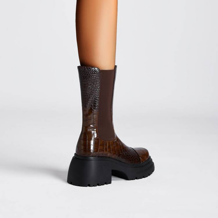 Thelma | Croc Embossed Chelsea Boots with Platform