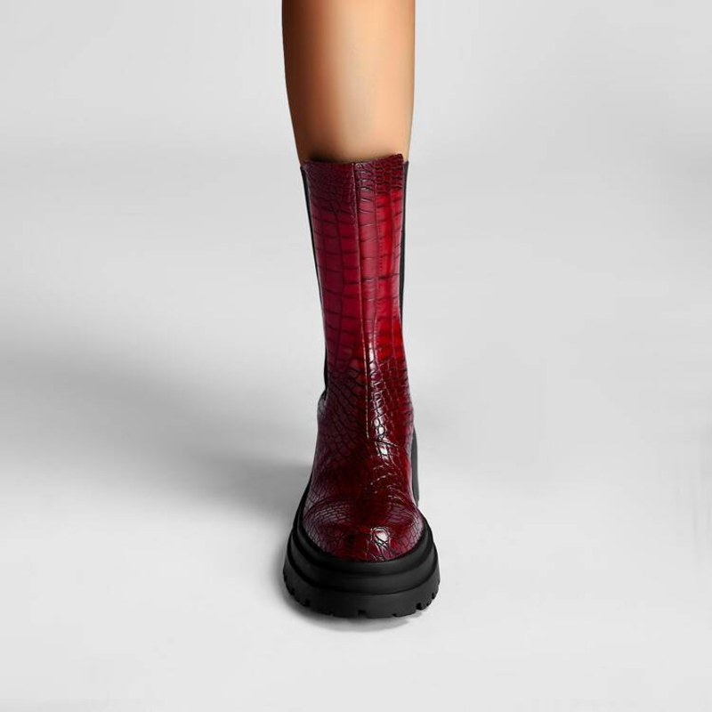 Thelma | Croc Embossed Chelsea Boots with Platform