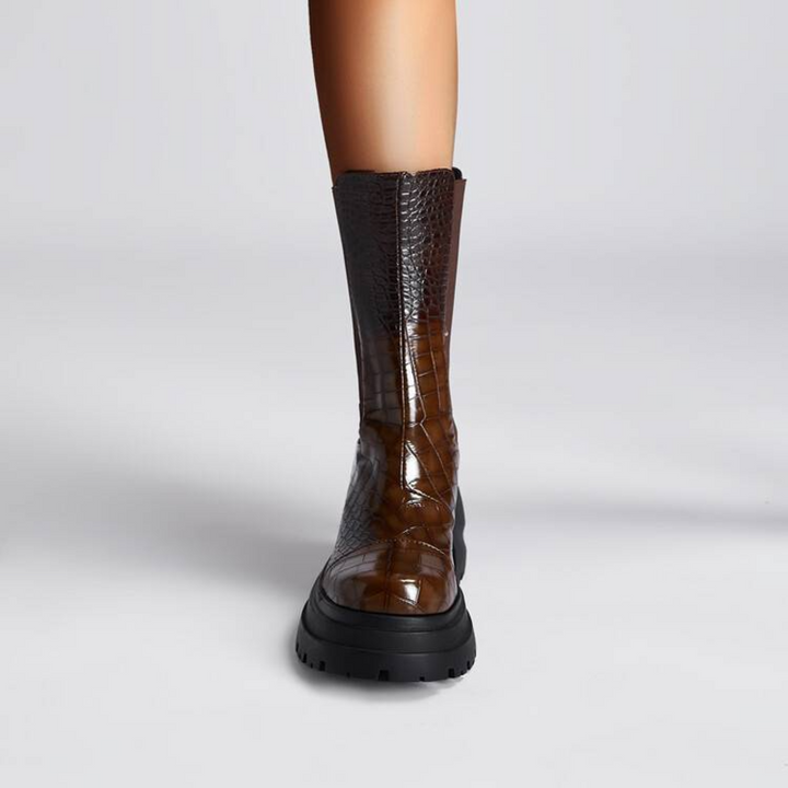 Thelma | Croc Embossed Chelsea Boots with Platform