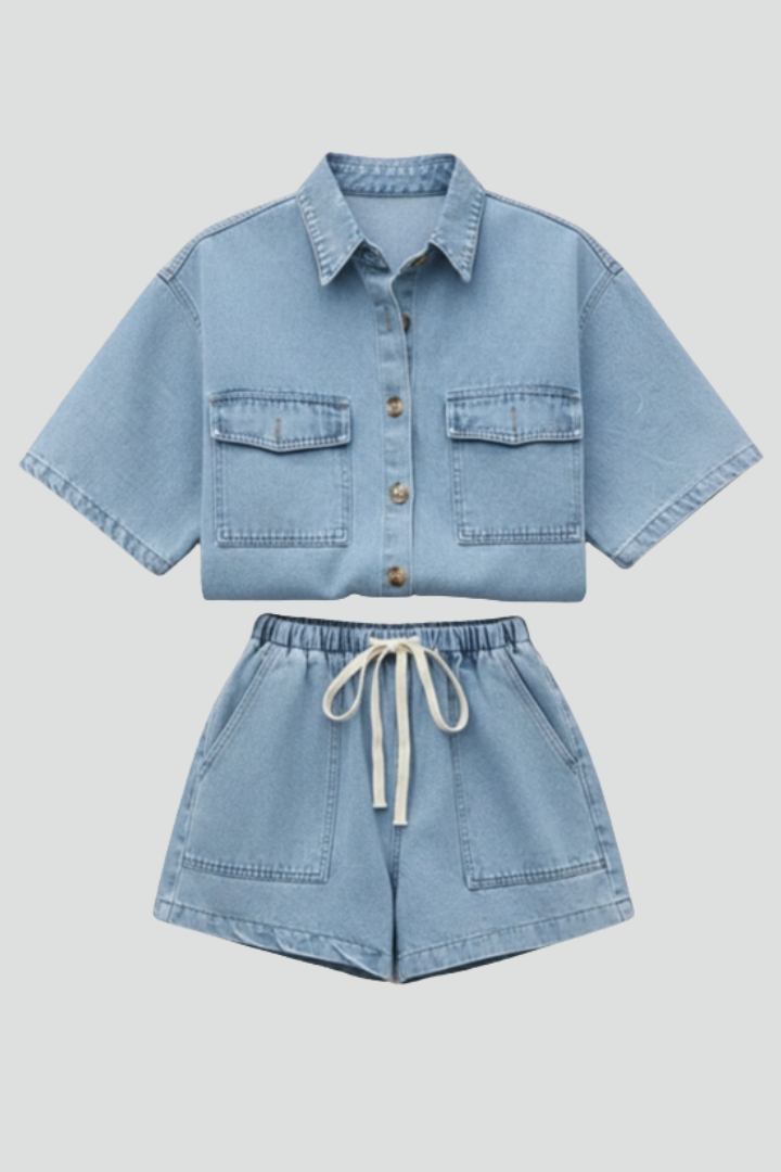 Aliyah | Denim Two Piece Set with Shorts