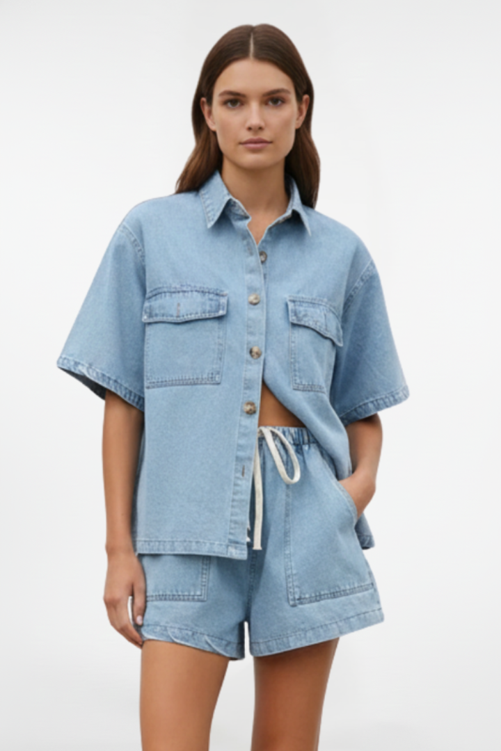 Aliyah | Denim Two Piece Set with Shorts