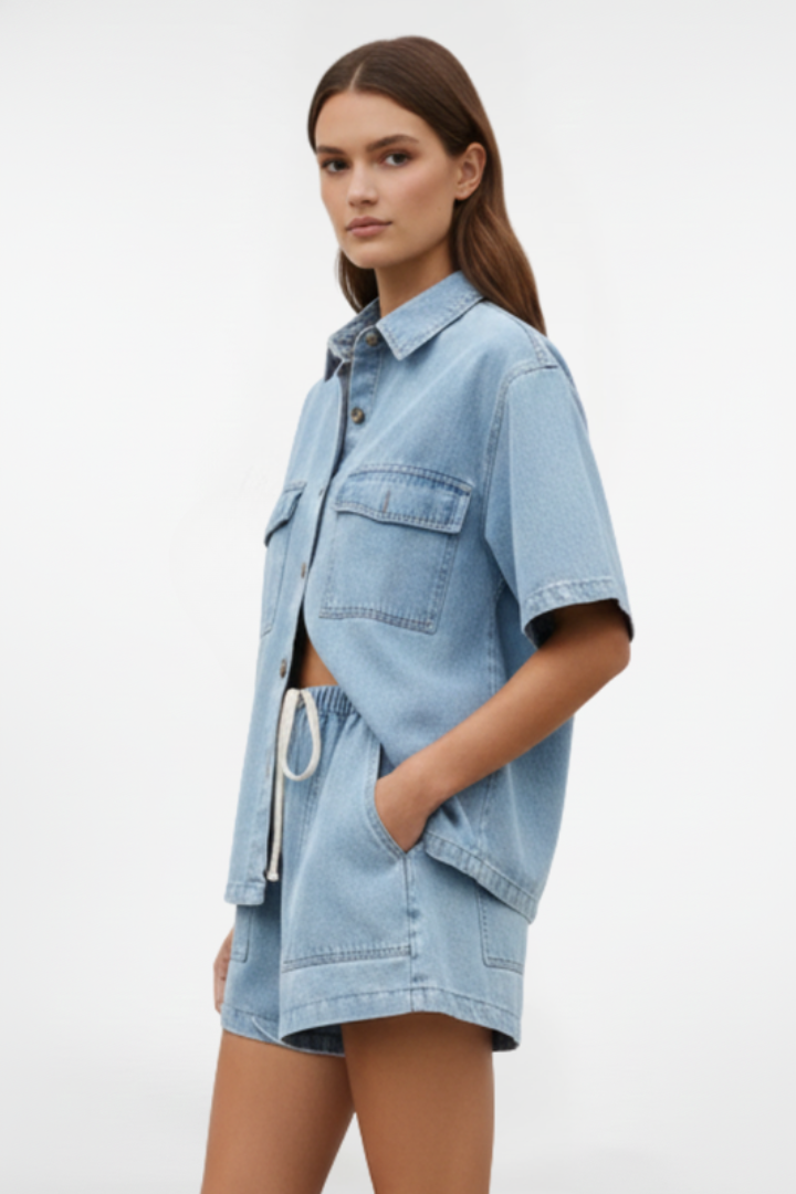 Aliyah | Denim Two Piece Set with Shorts